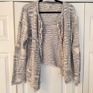 Loft Women's Gray Open-Front Cardigan Sweater with Fringed Edges